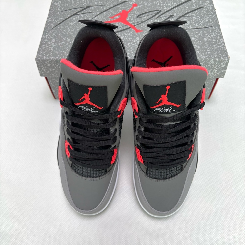 Jordan 4 Retro Infrared-Men’s Athletic Shoes in Gray, Black and Red - Picture 7 of 8
